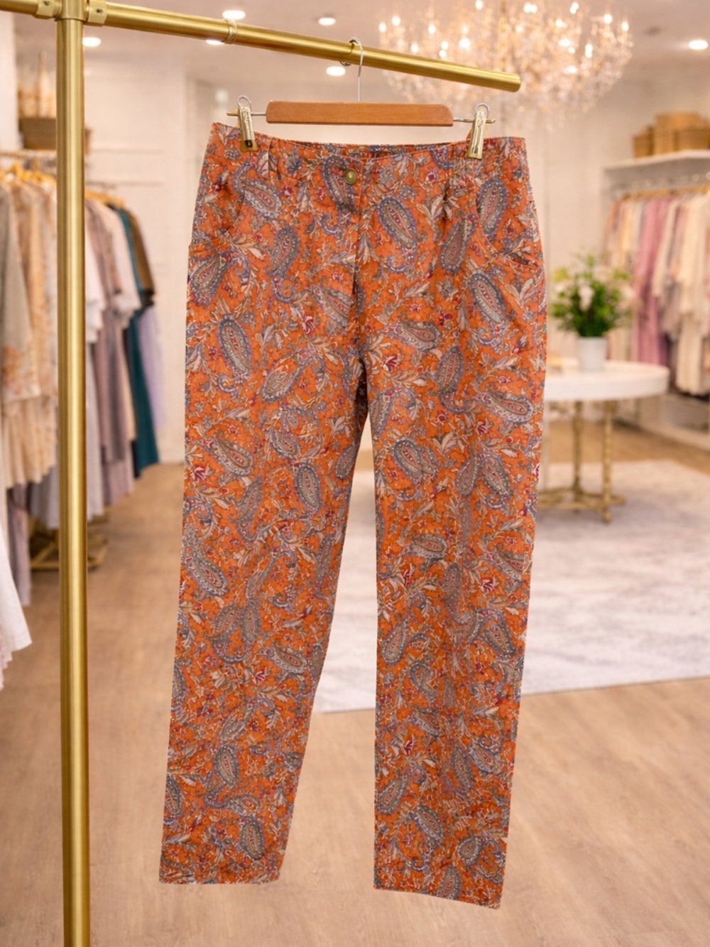 Talbots Size 10 Rust Paisley Stretch Pants Cotton Blend Straight Leg